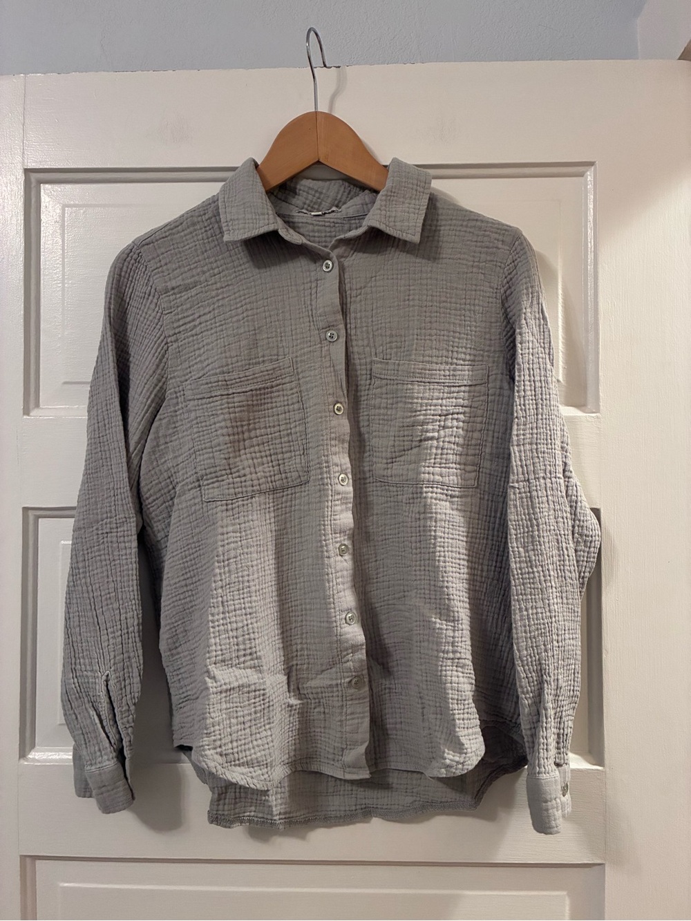 Z SUPPLY KAILI BUTTON FRONT GAUZE SHIRT Seafoam Green/Grey Women’s Small